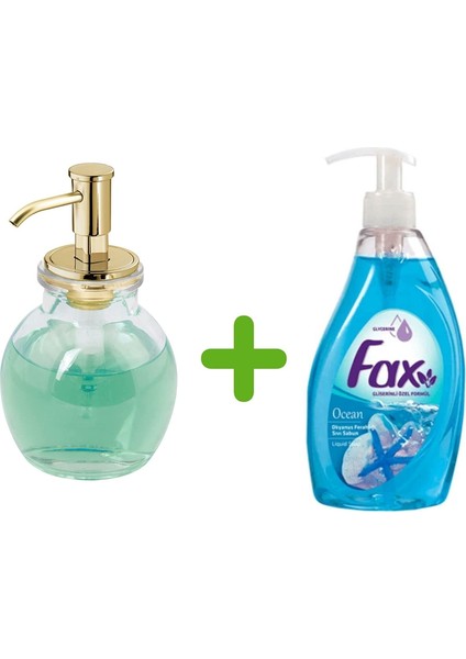 Oval Cam Sıvı Sabunluk ve 1 Adet 400 ml Sıvı Sabun Okyanus Kokulu