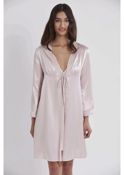 Kadın Kadife Saten Gecelik & Sabahlık Takım - 4040 Pudra fiyatları