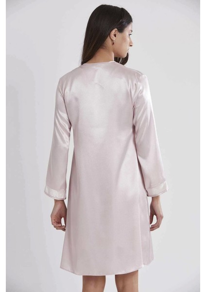 Kadın Kadife Saten Gecelik & Sabahlık Takım - 4040 Pudra fırsatları