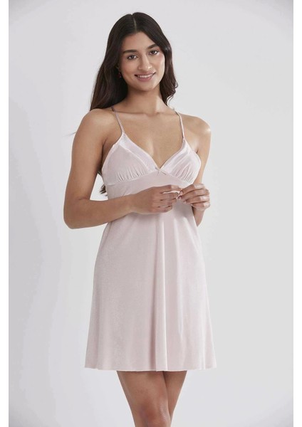 Kadın Kadife Saten Gecelik & Sabahlık Takım - 4040 Pudra indirimleri