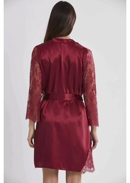 Saten Dantelli Gecelik Sabahlık Takım - 4065 Bordo modelleri