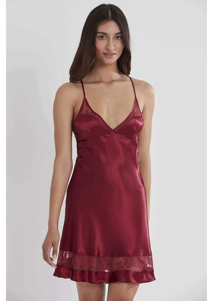 Saten Dantelli Gecelik Sabahlık Takım - 4065 Bordo fırsatları