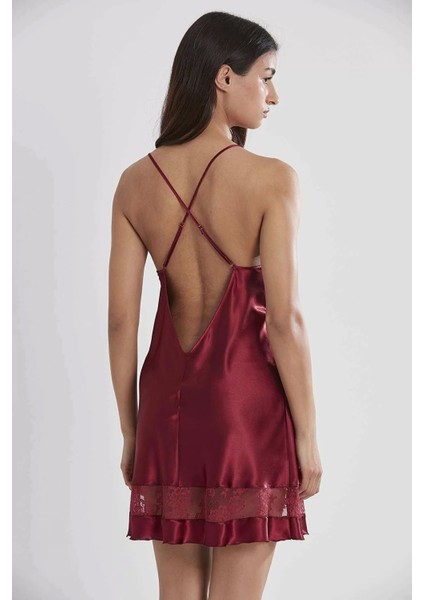 Saten Dantelli Gecelik Sabahlık Takım - 4065 Bordo indirimleri