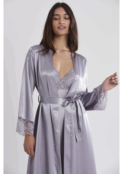 Kadın Saten Dantelli Gecelik & Sabahlık Takım - 4370 Royal modelleri