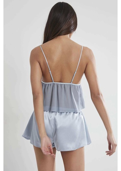 Kadın Saten Dantelli Pijama Şort Takım - 450 Mist fırsatları