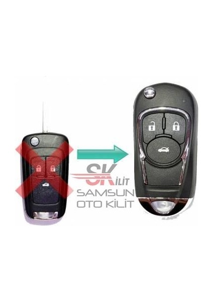 Opel 3 Tuşlu Yeni Nesil Dönüşüm Kumanda Anahtar Kabı Krom Logolu