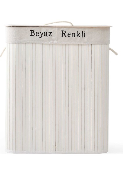 Deco&style Bambu Çift Hazneli Çamaşır Sepeti - Beyaz