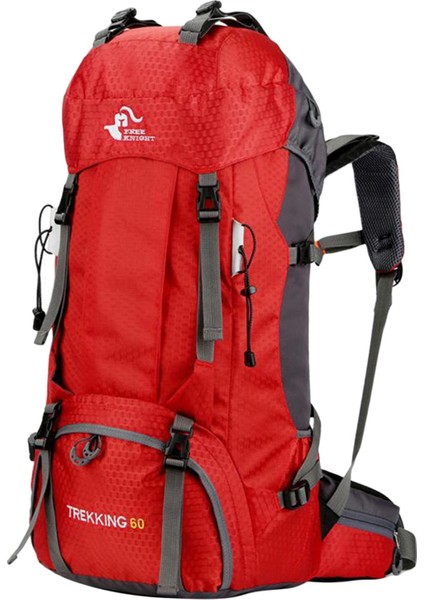 60L Sırt Çantası Yürüyüş Sırt Çantası Backpacking Dağcılık Haftası Kırmızı