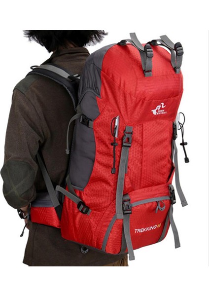 60L Sırt Çantası Yürüyüş Sırt Çantası Backpacking Dağcılık Haftası Kırmızı fırsatları