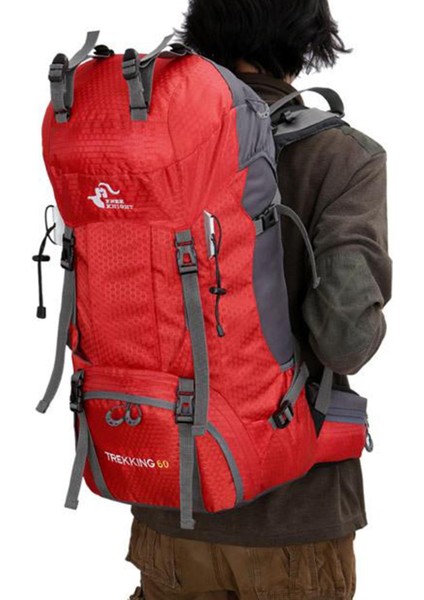 60L Sırt Çantası Yürüyüş Sırt Çantası Backpacking Dağcılık Haftası Kırmızı indirimleri