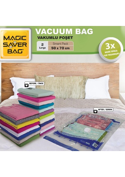 Magic Saver Bag 2'li Large Vakumlu Poşet Seti