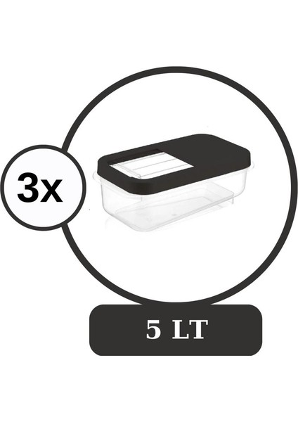 Multibox 5 Lt Kaydırak Kapaklı Erzak Saklama Kabı 3’lü Set 3X5LT Füme