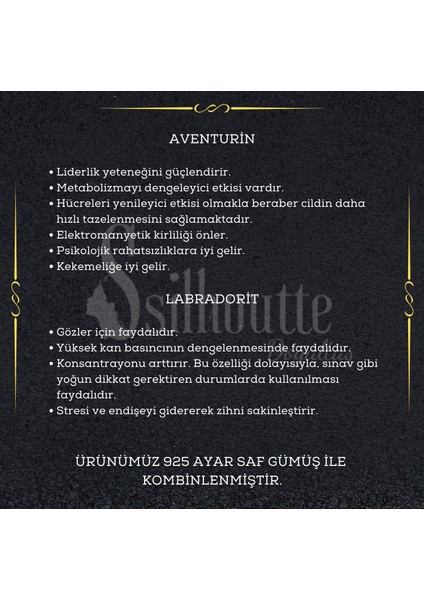 Sertifikalı Doğal taş Kadın Erkek Bileklik Aventurin Labradorit 925 ayar Gümüş Aparatlı indirimleri