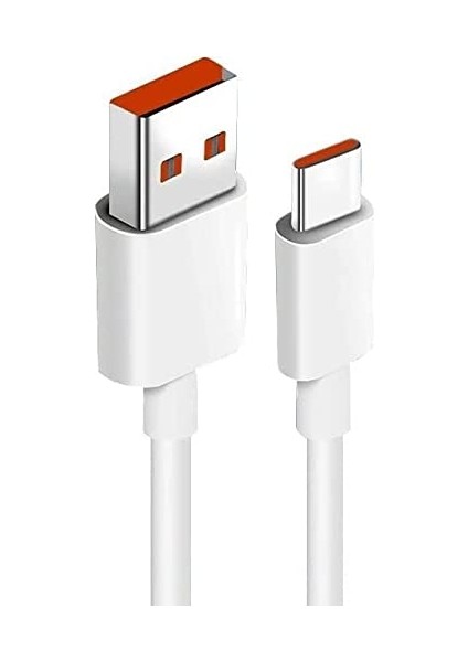 Type-C Fast Turbo Hızlı Şarj Kablosu Xiaomi ve Type-C Telefonlarla Uyumlu Süper Hızlı Şarj Kablosuz Turuncu Uçlu Type-C Kablo 6A Kablo