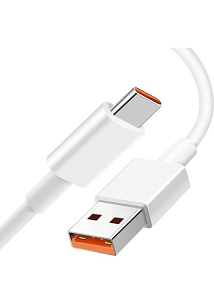 Type-C Fast Turbo Hızlı Şarj Kablosu Xiaomi ve Type-C Telefonlarla Uyumlu Süper Hızlı Şarj Kablosuz Turuncu Uçlu Type-C Kablo 6A Kablo
