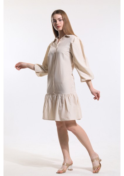 Önü Düğmeli Gömlek Yakalı Uzun Kol Elbise | ELB34187 fiyatları