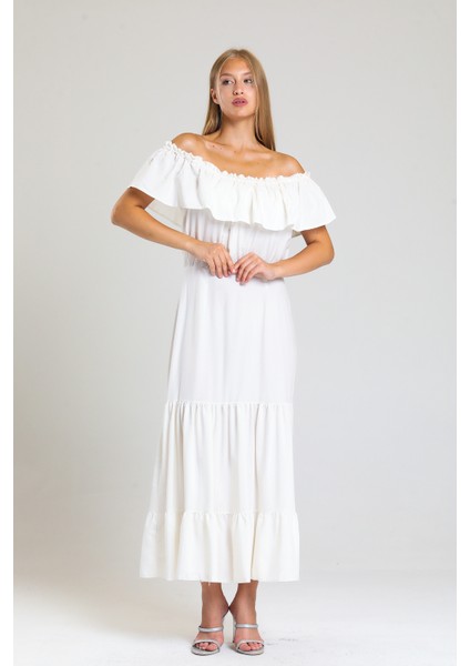 Degaje Yaka Yakası Lastikli Dokuma Viskon Uzun Elbise | ELB34315 fırsatları