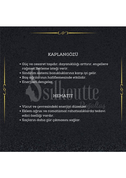 Sertifikalı Doğal Taş Erkek Kadın Kaplangözü Taşı ve Hematit Özel Tasarım Hediye 6mm Bileklik