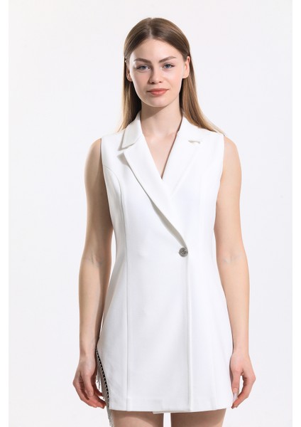 Zincir Detaylı Içi Astarlı Kolsuz Hürrem Ceket | CKT34314 Beyaz fırsatları