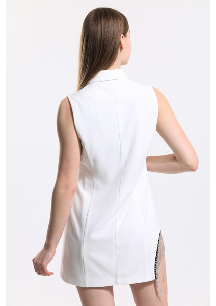 Zincir Detaylı Içi Astarlı Kolsuz Hürrem Ceket | CKT34314 Beyaz indirimleri