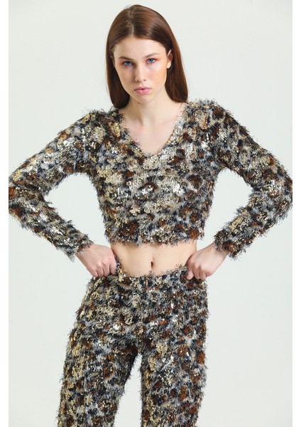 Sakallı Payet Abiye Bluz | BLZ34598 Gold-Kahve modelleri