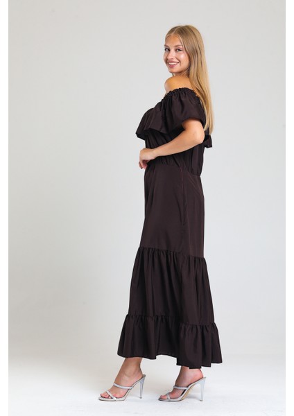 Degaje Yaka Yakası Lastikli Dokuma Viskon Uzun Elbise | ELB34315 fiyatları