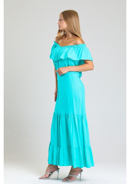 Degaje Yaka Yakası Lastikli Dokuma Viskon Uzun Elbise | ELB34315 fiyatları