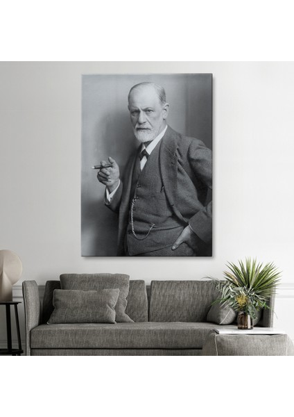 Doğaltercih Sigmund Freud Elinde Puro ile Siyah Beyaz Fotoğrafı Kanvas Tablo modelleri