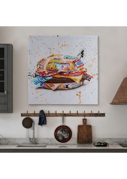 Doğaltercih Hamburger Graffiti Kanvas Tablo, Banksy Sokak Graffiti Tablo