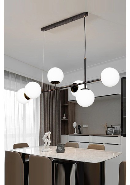 Rikardo komple siyah kasa beyaz cam ampullu Modern Camlı Avize