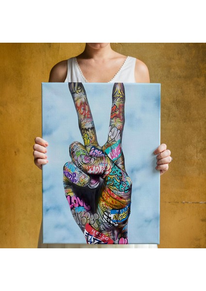 Kanvas Tablo Graffiti Zafer Işareti Bansky Duvar Sanatı, Graffiti Sokak Sanatı
