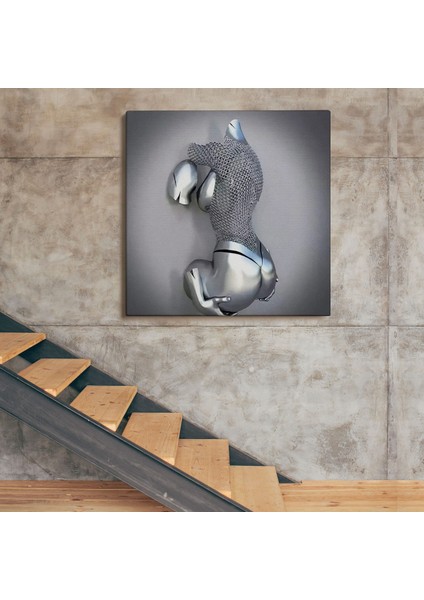 Kanvas Tablo, Gri ve Gümüş Duvar Dekoru, Aşk Sanatı, 3D Efektli Gümüş Insan