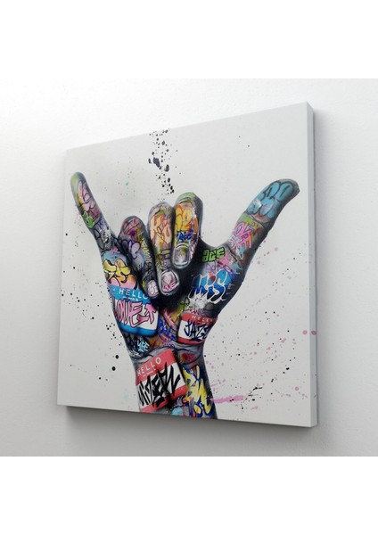 Doğaltercih Banksy Tarzı Hands Victory Jest Graffiti Kanvas Tablo