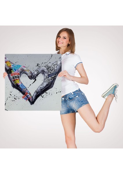 Graffiti Kalp Burcu Eller, Banksy Posteri, Kanvas Tablo, Pop Art fırsatları