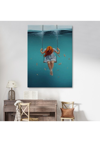 Denizde Salıncakla Sallanan Kız Kanvas Tablo fiyatları