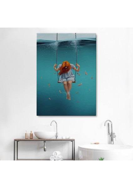 Denizde Salıncakla Sallanan Kız Kanvas Tablo modelleri