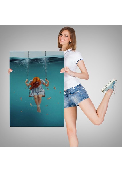 Denizde Salıncakla Sallanan Kız Kanvas Tablo fırsatları