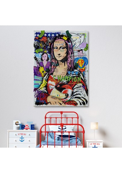 Renkli Mona Lisa Banksy Kanvas Tablo, Sokak Sanatı, Pop Art