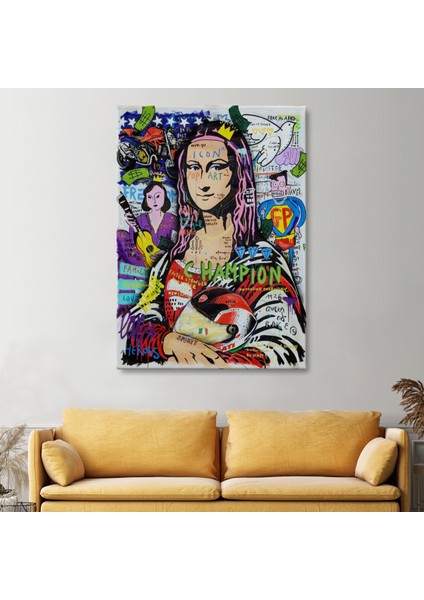 Renkli Mona Lisa Banksy Kanvas Tablo, Sokak Sanatı, Pop Art