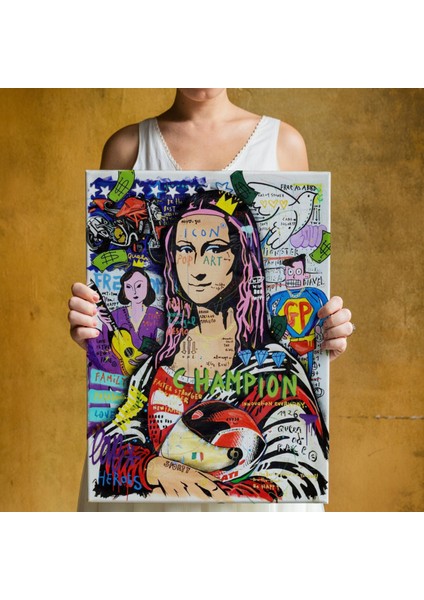 Renkli Mona Lisa Banksy Kanvas Tablo, Sokak Sanatı, Pop Art