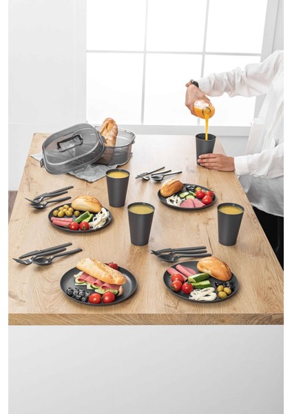 Piknik Seti 4 Kişilik (22 Parça) Piknik Tabak Çatal Kaşık Bıçak Bardak ve Saklama Çantası