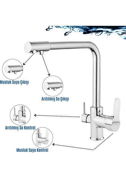 3 Yollu Su Arıtma Musluğu Üç Yollu Musluk