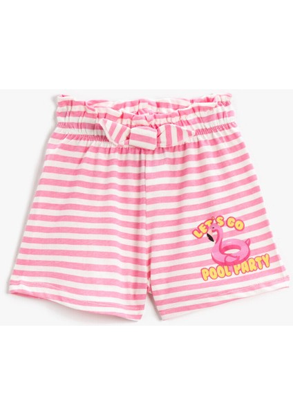Baskılı Şort Fiyonk Detaylı Pamuklu