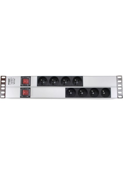 Connect 19'' 2u (4+4) 8 Way French Type Nfc 61314 Socket On / Off Lıghted Swıtch, 3x1,5 Mm² Nymhy Cable, DIN49441 Plug Alumınıum Profıle Frame Pdu