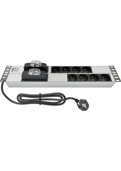 Connect 19'' 2u (4+4) 8 Way French Type Nfc 61314 Socket Cırcuıt Breaker Connected, 3x1,5 Mm² Nymhy Cable, DIN49441 Plug Alumınıum Profıle Frame Pdu