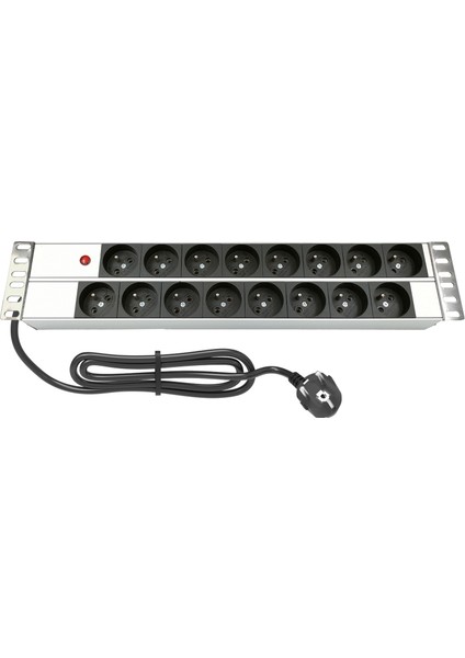 Connect 19" 2u 16 Way French Type Nfc 61314 Socket Power Indıcator Lıght, 3x1,5 Mm² Nymhy Cable, DIN49441 Plug Alumınıum Profıle Frame Pdu