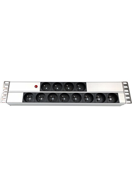 Connect 19" 2u  12 Way French Type Nfc 61314 Socket Power Indıcator Lıght, 3x1,5 Mm² Nymhy Cable, DIN49441 Plug Alumınıum Profıle Frame Pdu