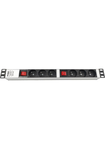 Connect 19'' 1u (3+3) 6 Way French Type Nfc 61314 Socket On / Off Lıghted Swıtch, 3x1,5 Mm² Nymhy Cable, DIN49441 Plug Alumınıum Profıle Frame Pdu