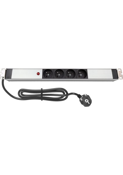 Connect 19" 1u 4 Way French Type Nfc 61314 Socket Power Indıcator Lıght, 3x1,5 Mm² Nymhy Cable, DIN49441 Plug Alumınıum Profıle Frame Pdu