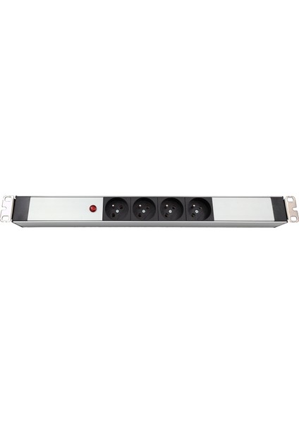 Connect 19" 1u 4 Way French Type Nfc 61314 Socket Power Indıcator Lıght, 3x1,5 Mm² Nymhy Cable, DIN49441 Plug Alumınıum Profıle Frame Pdu